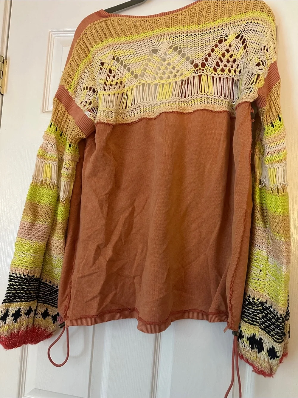 Free People Coral, Yellow, Cream Knit Sweater